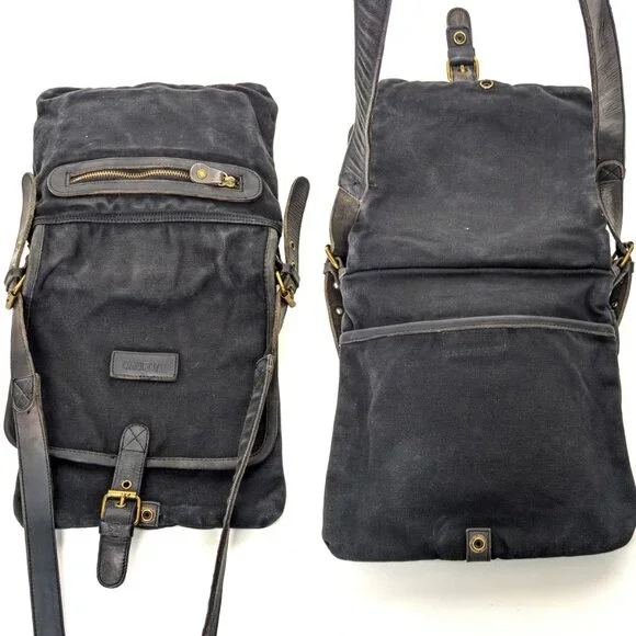 GHURKA Black Denim and Leather Rugged Messenger Crossbody - Picture 7 of 15